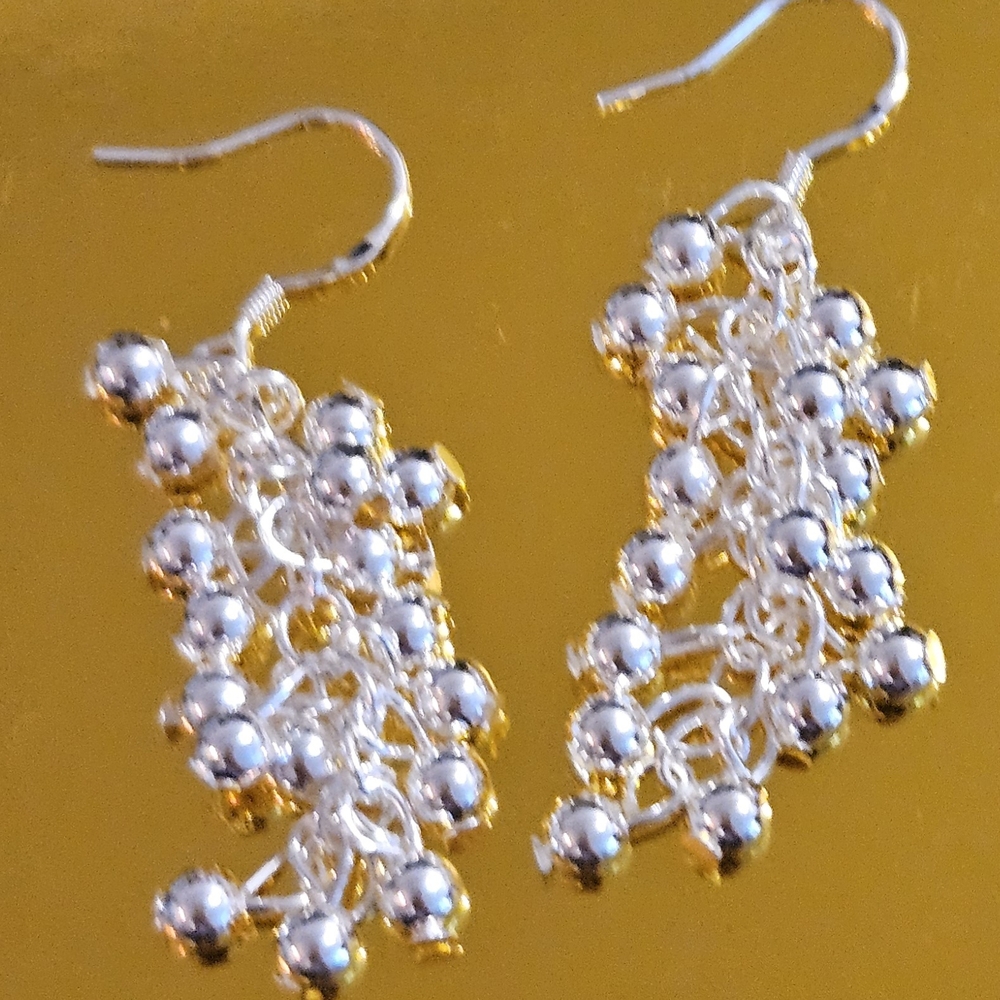 (1441)Elegant Silver and Gold Dangle Earrings